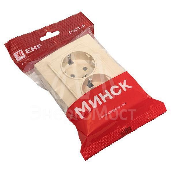 Розетка 2-м СП Минск 16А IP20 с заземл. защ. шторки беж. EKF ERR16-128-200