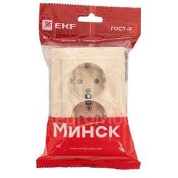 Розетка 2-м СП Минск 16А IP20 с заземл. защ. шторки беж. EKF ERR16-128-200