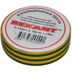Изолента 19мм (рул.25м) желт./зел. REXANT 09-2207