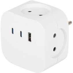 Разветвитель 4-м SP-4-3USBAC-W + 3 USB A+C со шторками 10А бел. Эра Б0069083