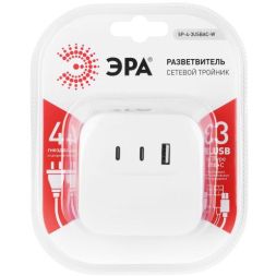Разветвитель 4-м SP-4-3USBAC-W + 3 USB A+C со шторками 10А бел. Эра Б0069083
