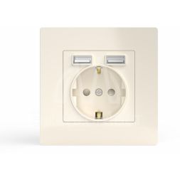 Розетка 1-м СП Pixel с заземл. с 2-мя заряд. устр. USB тип A+A механизм беж. TOKOV ELECTRIC TKE-PX-R1U2A-C02