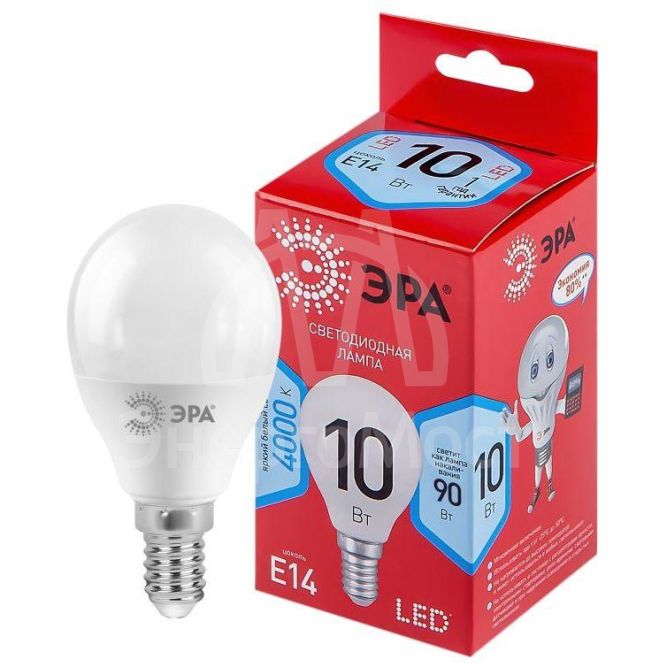 Лампа светодиодная RED LINE LED P45-10W-840-E14 R 10Вт P45 шар 4000К нейтр. бел. E14 Эра Б0050233