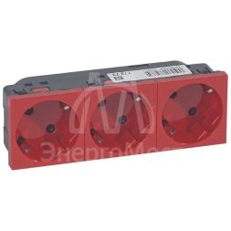 Механизм розетки 3-м СП 6мод. Mosaic 16А IP40 2х2P+E с заземл. немецк. стандарт 45 красн. Leg 077273