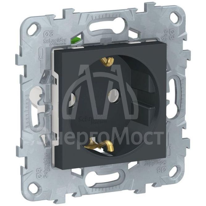 Механизм розетки UNICA NEW без защ. шторок с заземл. с быстрозажим. клеммами антрацит SchE NU505654