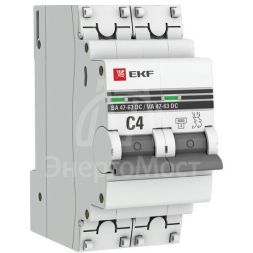 Выключатель автоматический модульный 2п C 4А 6кА ВА 47-63 DC PROxima EKF mcb4763-DC-2-04C-pro
