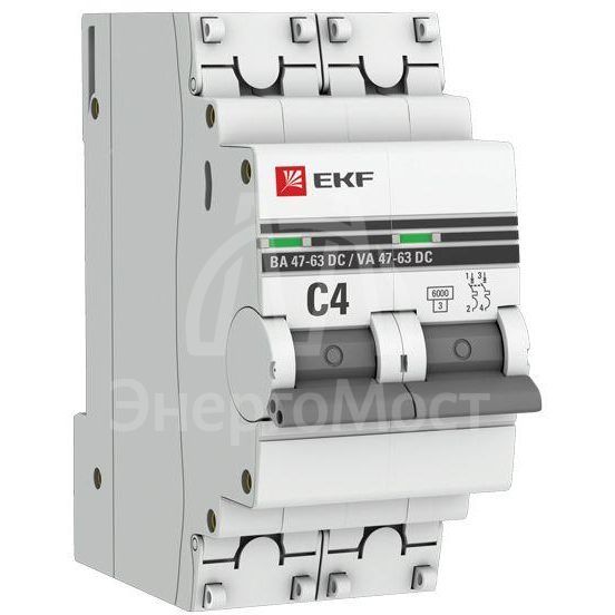 Выключатель автоматический модульный 2п C 4А 6кА ВА 47-63 DC PROxima EKF mcb4763-DC-2-04C-pro