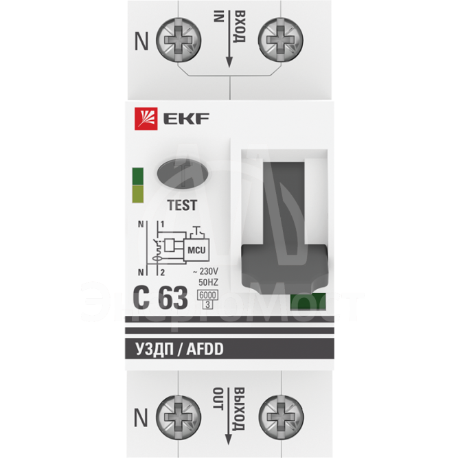 Устройство защиты от дугового пробоя (УЗДП) 1P+N C 63А 6кА с авт. выкл. PROxima EKF afdd-2-63C-pro