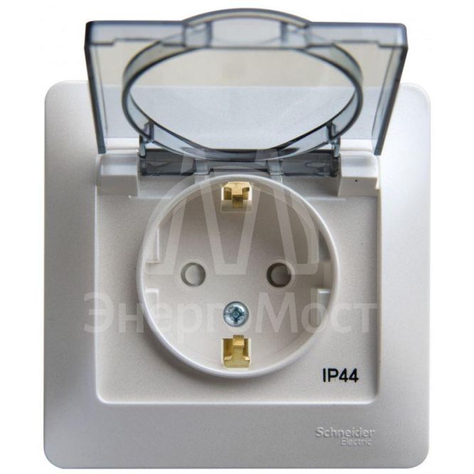 Розетка 1-м СП Glossa 16А IP44 с защ. крышкой защ. шторки с заземл. в сборе перламутр SchE GSL000648