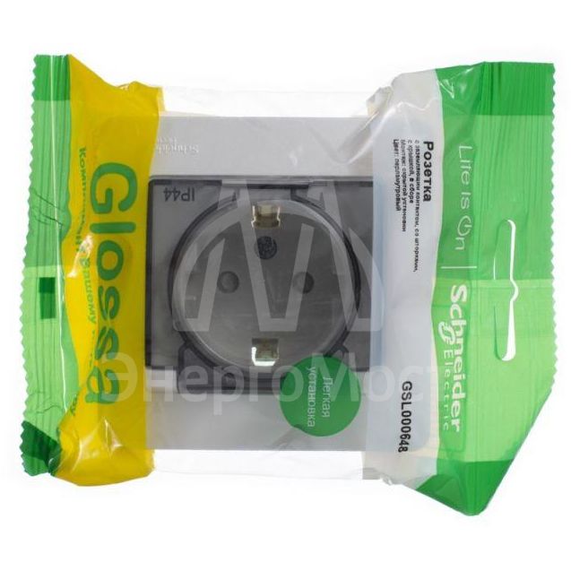 Розетка 1-м СП Glossa 16А IP44 с защ. крышкой защ. шторки с заземл. в сборе перламутр SchE GSL000648