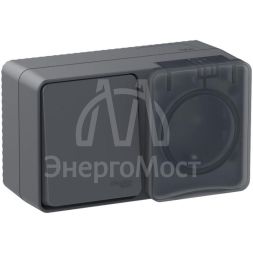 Блок ОП AtlasDesign Profi54 розетка 16А 250В с заземл. с защ. шторками + 1-кл. выключатель 10А антрацит SchE ATN544070