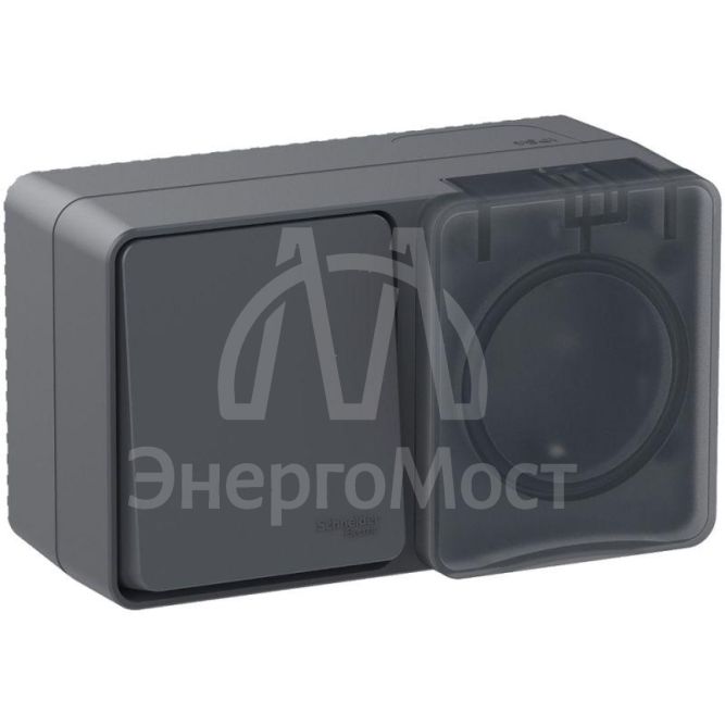 Блок ОП AtlasDesign Profi54 розетка 16А 250В с заземл. с защ. шторками + 1-кл. выключатель 10А антрацит SchE ATN544070