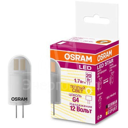 Лампа светодиодная LED STAR PIN20 1.7W/827 (замена 20Вт) 1.7Вт 2700К тепл. бел. G4 200лм 12В матов. пласт. OSRAM 4058075057142