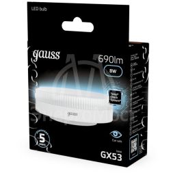 Лампа светодиодная Black 8Вт таблетка 4100К нейтр. бел. GX53 690лм GAUSS 108008208