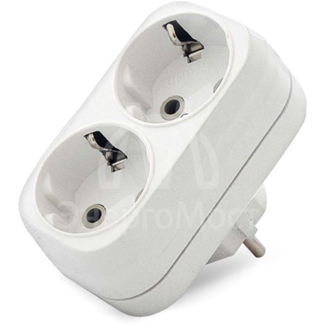 Разветвитель 2 гнезда с заземл. плоский 16А UNIVersal А302