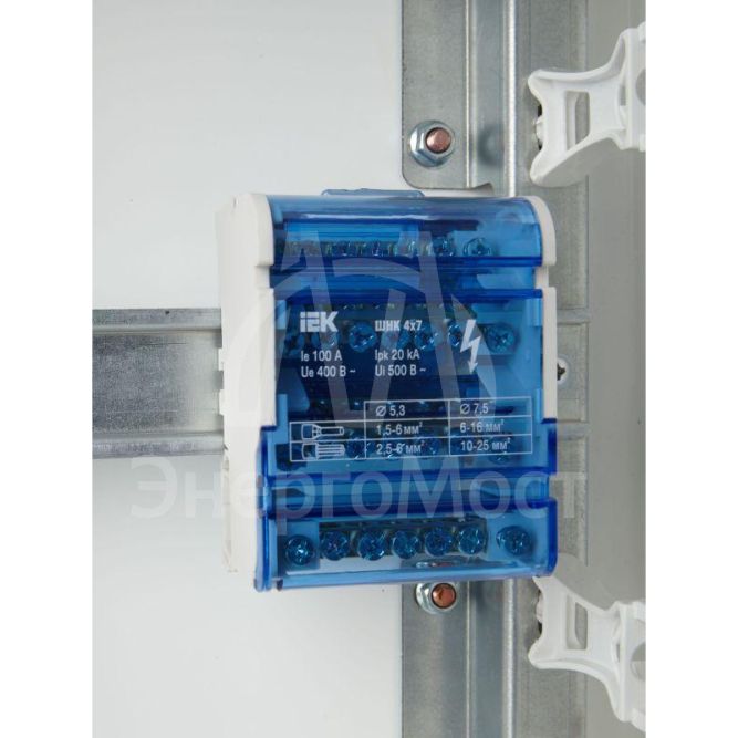 Шина на DIN-рейку в корпусе (кросс-модуль) ШНК 4х7 3L+PEN IEK YND10-4-07-100