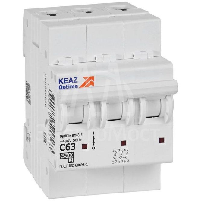Выключатель автоматический модульный OptiDin BM63-3C63-4.5-УХЛ3 КЭАЗ 326818