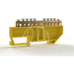 Шина PE &amp;quot;земля&amp;quot; на DIN-изоляторе 6х9мм 10 отвер. латунь TOKOV ELECTRIC TKE-BCB-69-10-DIN/PE