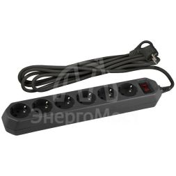 Удлинитель с сетевым фильтром 6х3м с заземл. 10А IP20 USF-6es-3m-B с выкл. с базов. защитой черн. Эра Б0037263