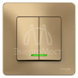 Выключатель 2-кл. СП Blanca 10А IP20 (сх. 5) 250В с подсветкой титан SchE BLNVS010514