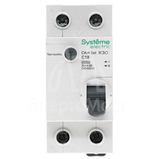 Выключатель автоматический дифференциального тока (АВДТ) 1P+N С 10А 4.5кА 30мА Тип-A 230В City9 Set SE C9D55610