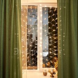 Гирлянда светодиодная &amp;quot;Сеть&amp;quot; 1.8х1.5м 180LED тепл. бел. 15Вт IP20 провод прозр. ПВХ Neon-Night 215-136