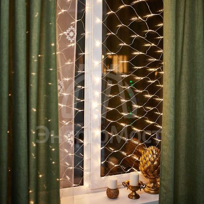 Гирлянда светодиодная &amp;quot;Сеть&amp;quot; 1.8х1.5м 180LED тепл. бел. 15Вт IP20 провод прозр. ПВХ Neon-Night 215-136