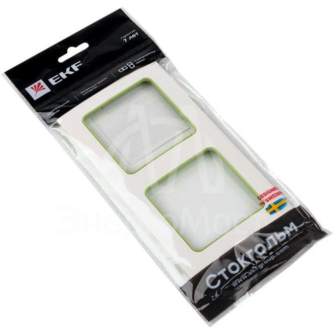 Рамка 2-м Стокгольм бел. с линией цвета зел. PROxima EKF EXM-G-303-20