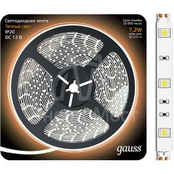 Лента светодиодная Black 5050/30-SMD 7.2Вт 12В DC теплый бел. (блистер 5м) Gauss 312000107