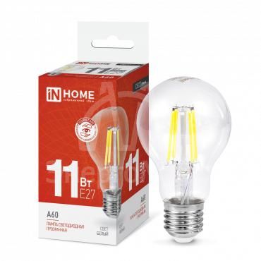 Лампа светодиодная LED-A60-deco 11Вт грушевидная прозрачная 4000К нейтр. бел. E27 1160лм 230В IN HOME 4690612026145