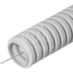 Труба гофрированная ПВХ d25мм с протяжкой сер. (уп.50м) Строитель PR.032550
