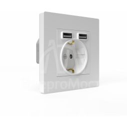 Розетка 1-м СП Pixel IP20 с заземл. с 2-мя заряд. устр. USB тип A+A механизм бел. TOKOV ELECTRIC TKE-PX-R1U2A-C01