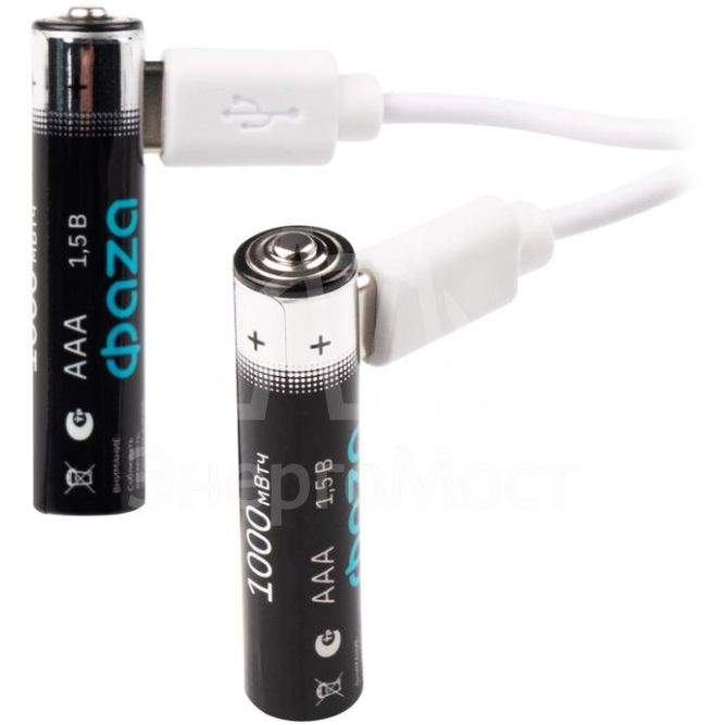 Аккумулятор литиевый AAA 1.5В Li-Ion 1000мА.ч зарядка от Type-C шнур в комплекте BL-2 (уп.2шт) ФАZА 5061637