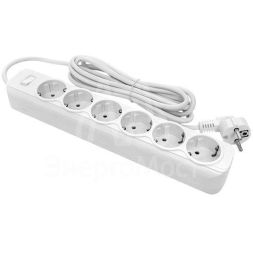 Удлинитель с сетевым фильтром 6х3м с заземл. 10А IP20 Блокбастер 2.2кВт ПВС 3х0.75 с выкл. PROxima EKF UFP10-375-6-03