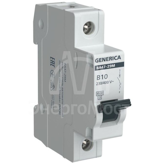 Выключатель автоматический модульный 1п B 10А 4.5кА ВА47-29М GENERICA MVA21-1-010-B-G