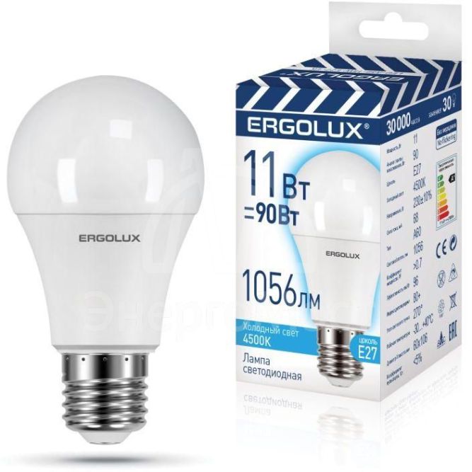 Лампа светодиодная LED-A60-11W-E27-4K ЛОН 11Вт Е27 4500К 220-240В ПРОМО Ergolux 14459