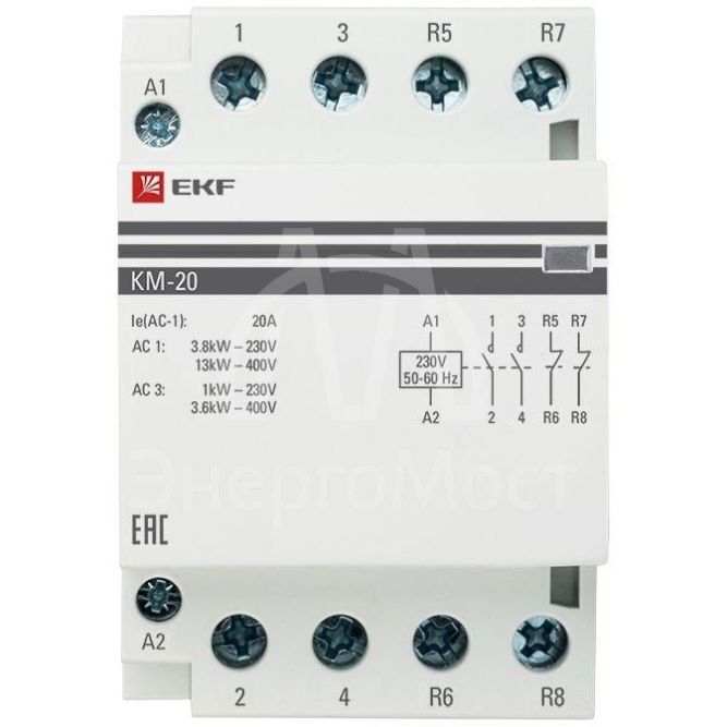 Контактор модульный КМ 20А 2NО+2NC (3 мод.) PROxima EKF km-3-20-22
