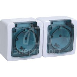 Розетка 2-м ОП Гермес Plus РСб22-3-ГПБд с защ. крышкой с заземл. IP54 (цвет крышки дымчатый) IEK ERMP22-K03-16-54-EC