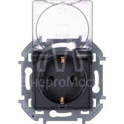 Розетка 1-м СП Inspiria 16А IP44 250В 2P+E защ. шторки с крышкой немецк. стандарт антрацит Leg 673743