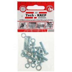 Болт DIN933 с шестигранной головкой М6х20+гайка+шайба оцинк. (уп.8шт) Tech-KREP 112717