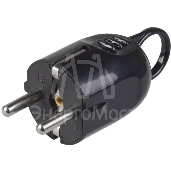 Вилка угловая ВПу12-02-Ст разборная с заземл. с кольцом 16А черн. IEK EVP12-16-01-K02