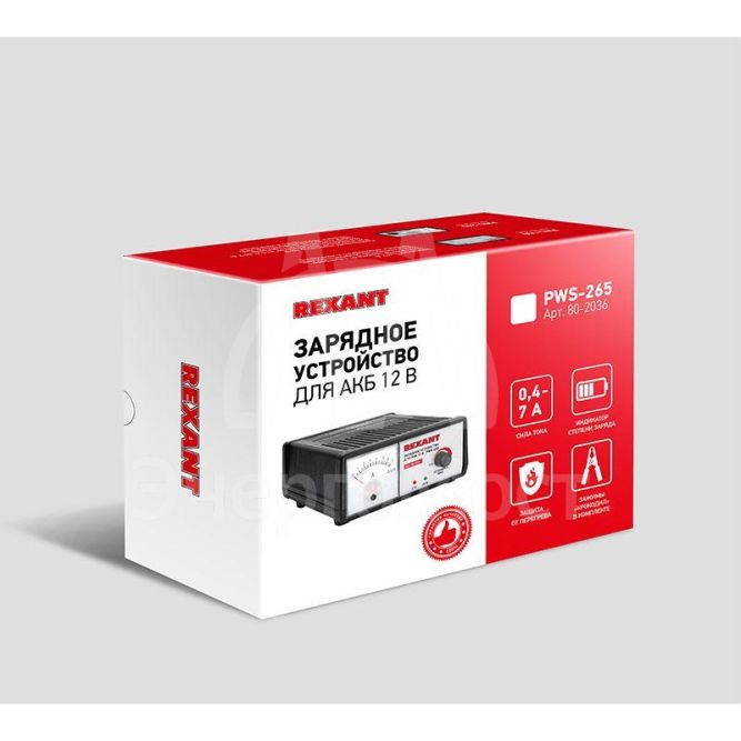 Устройство зарядное автоматическое 0.4-7А (PWS-265) для восстан. работоспособн. автомобил. АКБ с разрядом REXANT 80-2036