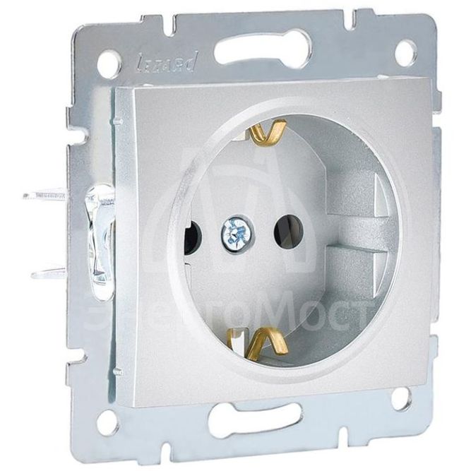 Механизм розетки 1-м СП KARINA защ. шторки с заземл. термопласт серебро мат. LEZARD 707-4388-124B