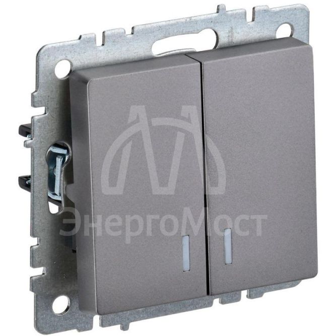 Выключатель 2-кл. СП BRITE ВС10-2-1-БрС 10А с инд. сталь IEK BR-V20-1-10-K46