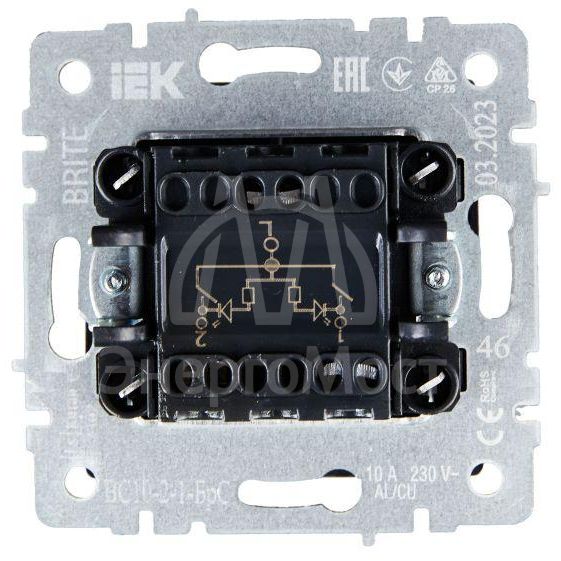 Выключатель 2-кл. СП BRITE ВС10-2-1-БрС 10А с инд. сталь IEK BR-V20-1-10-K46