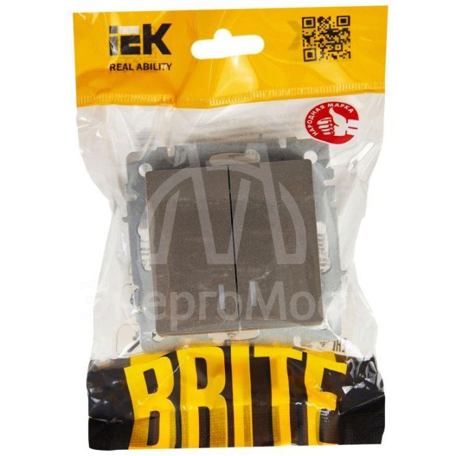 Выключатель 2-кл. СП BRITE ВС10-2-1-БрС 10А с инд. сталь IEK BR-V20-1-10-K46