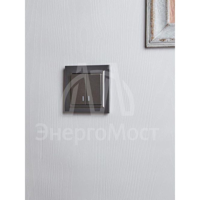 Выключатель 2-кл. СП BRITE ВС10-2-1-БрС 10А с инд. сталь IEK BR-V20-1-10-K46