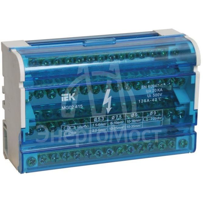 Шина на DIN-рейку в корпусе (кросс-модуль) ШНК 4х15 3L+PEN IEK YND10-4-15-125