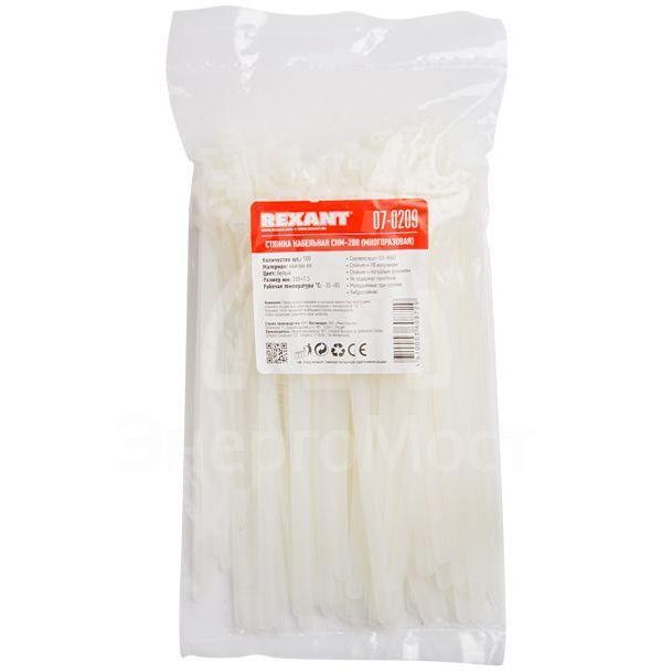 Хомут кабельный 7.5х200 нейл. многоразовый СКМ-200 бел. (уп.100шт) Rexant 07-0209