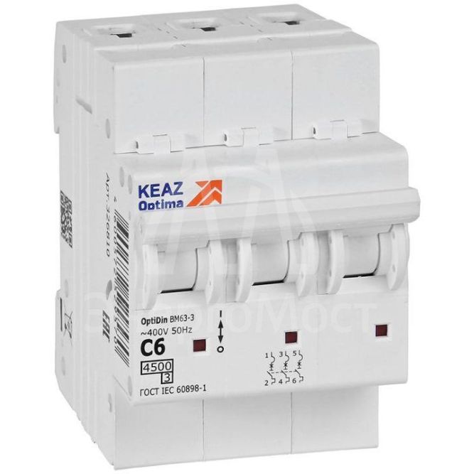 Выключатель автоматический модульный OptiDin BM63-3C6-4.5-УХЛ3 КЭАЗ 326810